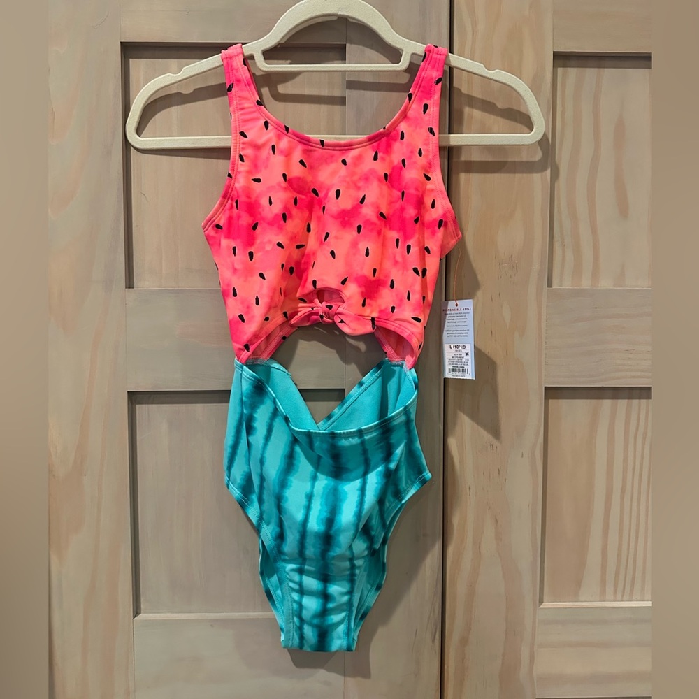 Cat & Jack Girls Watermelon One-Piece Swimsuit - Pink & Teal